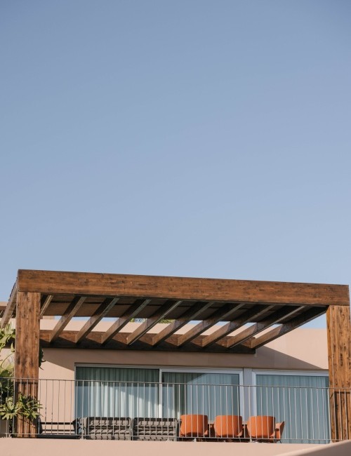Wooden pergola on the roof of a villa in Salobre Golf, Gran Canaria.